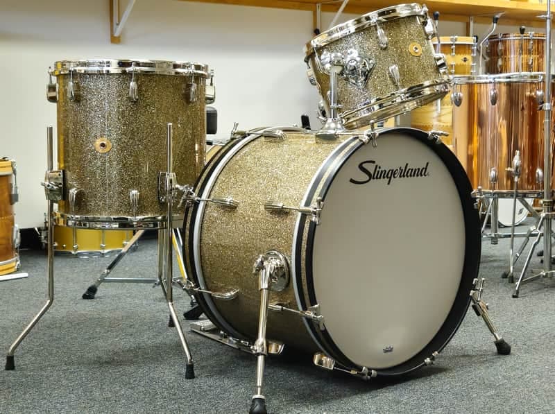 Slingerland 12/14/20 Radio King 3-ply Drum Set - Gold Glass Glitter with Repro Set-o-Matic Tom Holder