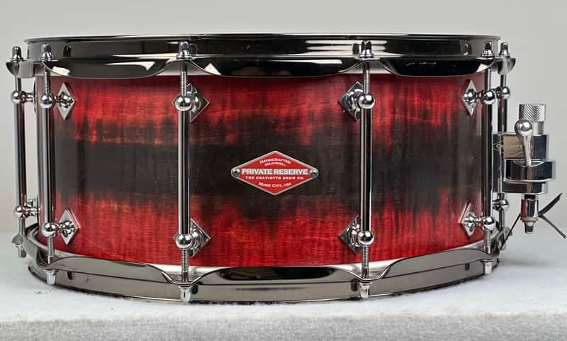 Craviotto 6.5x14" Private Reserve Solid Curly Maple Snare Drum - 2023 Red/Black Satin Duco Fade