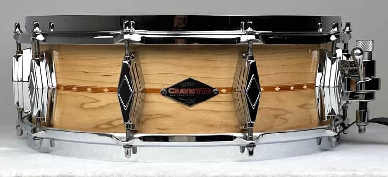 Craviotto 5x14" VIDEO Solid Maple Snare Drum - 2024 Gloss Maple w/ Mahogany Inlay